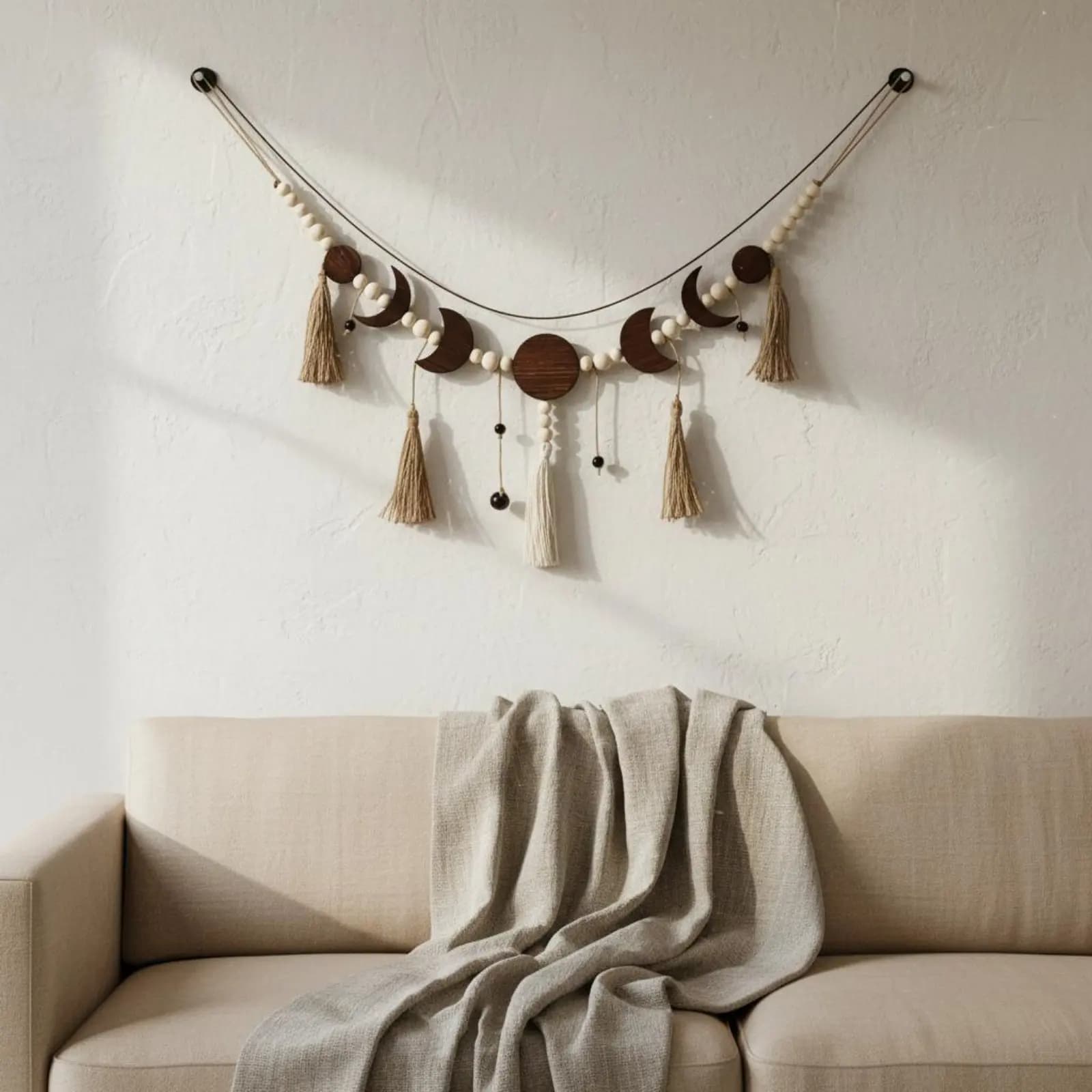 Macrame Moon Wall Hanging Handmade Moon Wall Hanging Macrame Tapestry Nordic Design Boho Crescent Decor Tassel Design