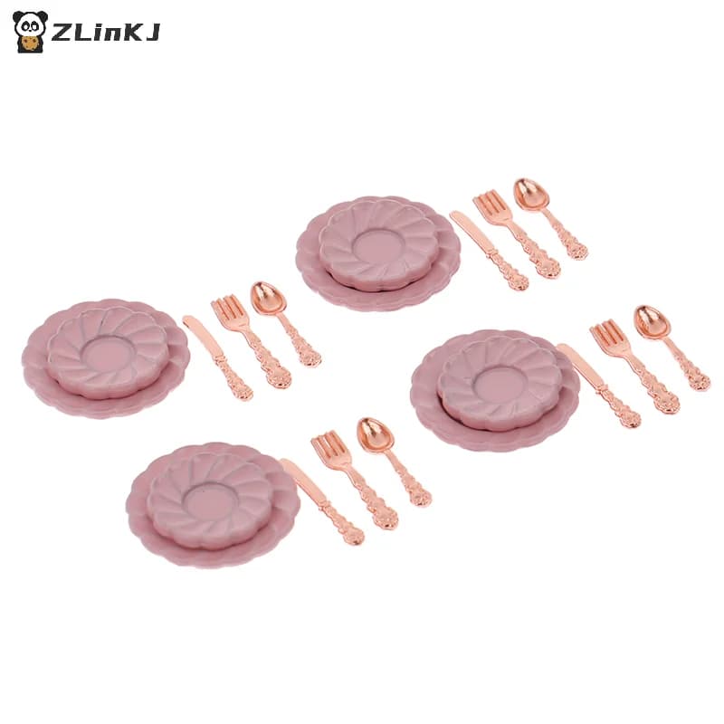 ▶ Decorazione per Casa delle Bambole 1:12 con Utensili (Set di Coltello, Forchetta, Cucchiaio e Piatto) - Modello di Arredamento per Cucina e Regalo Decorativo in Miniatura