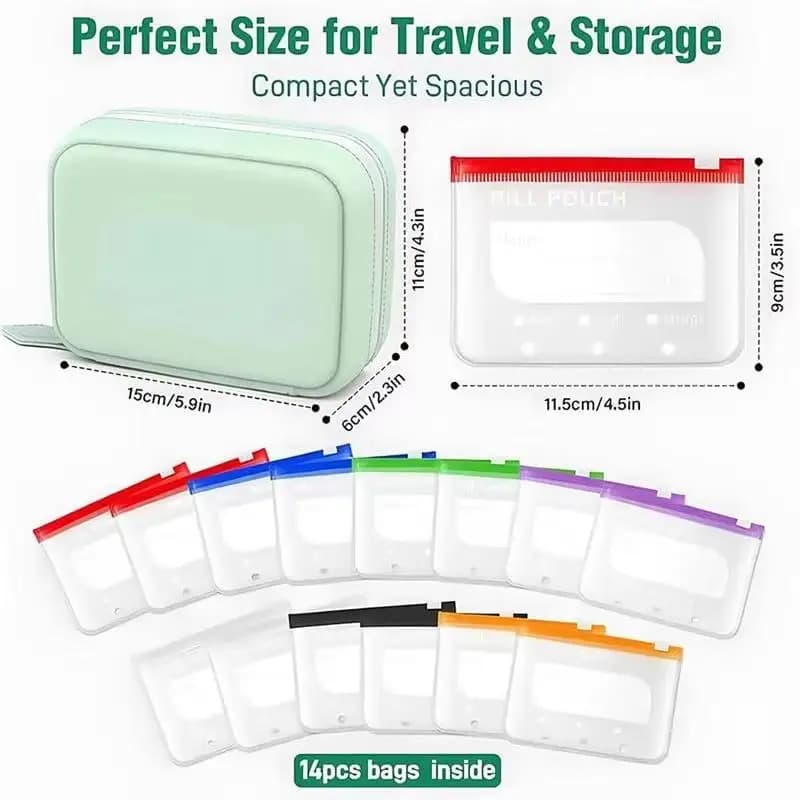 For Daily Medication Vitamins & Supplements 1 Set Writable Labels A8 Waterproof Pill Pouch Kit With 7/14 Color-coded Pouches