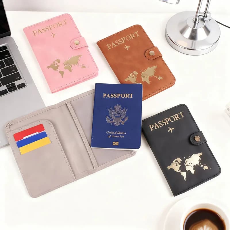 Porta Passaporto da Viaggio, Organizzatore per Carte di Credito, Accessorio Essenziale da Viaggio, Custodia con Chiusura a Fibbia per Uomo/Donna