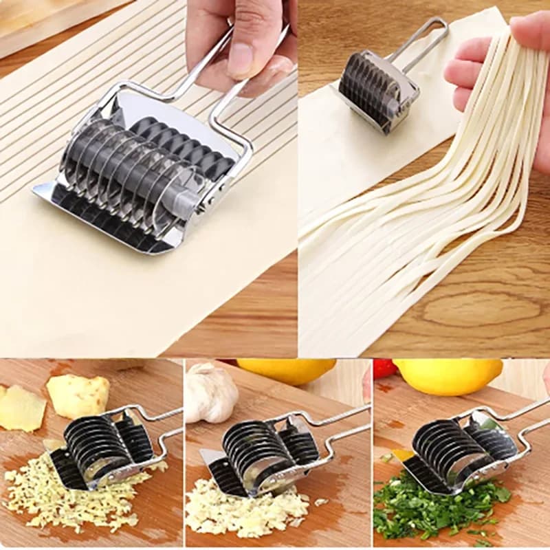 Rullo Tagliapasta in Acciaio Inossidabile per Noodle, Spaghetti e Verdure - Utensile da Cucina per Impastare e Affettare