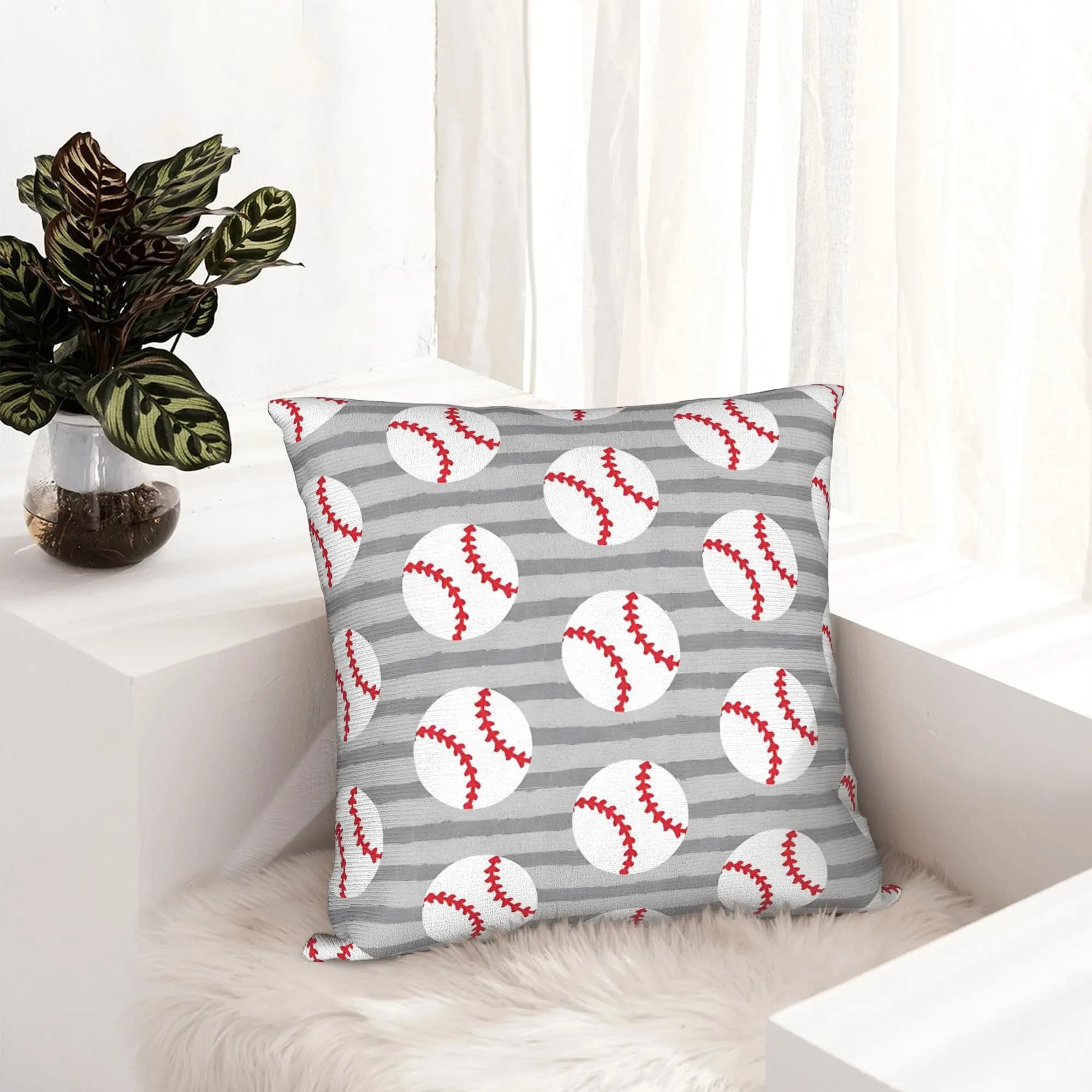 Fodera per cuscino a tema sportivo, design con basket, baseball, calcio, fodera decorativa per sedia e casa