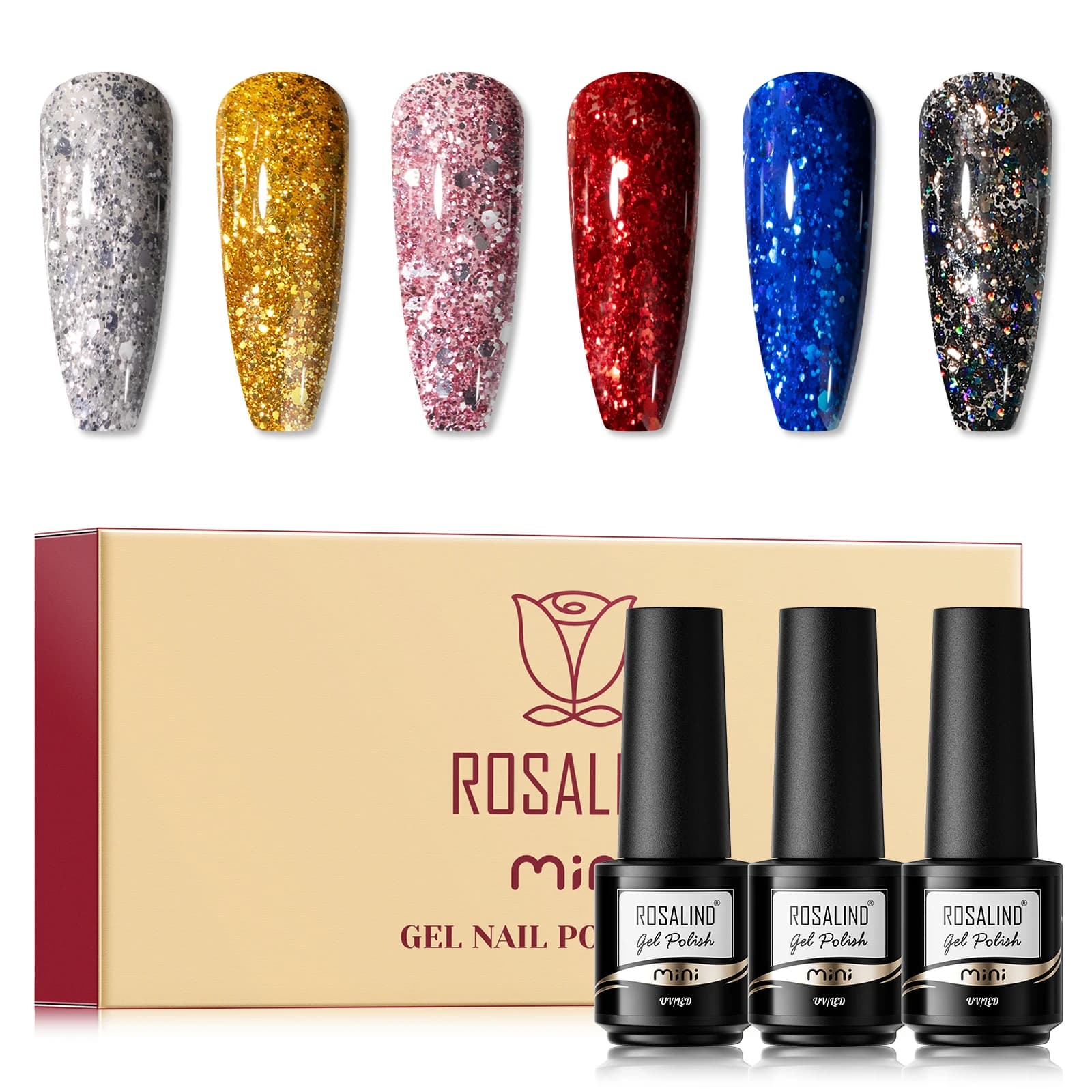 ROSALIND Bright Flash Gel Smalto per unghie Kit 4/6PCS Set UV Nail Art Vernici ibride semipermanenti Soak Off Base Top Coat Nail Art