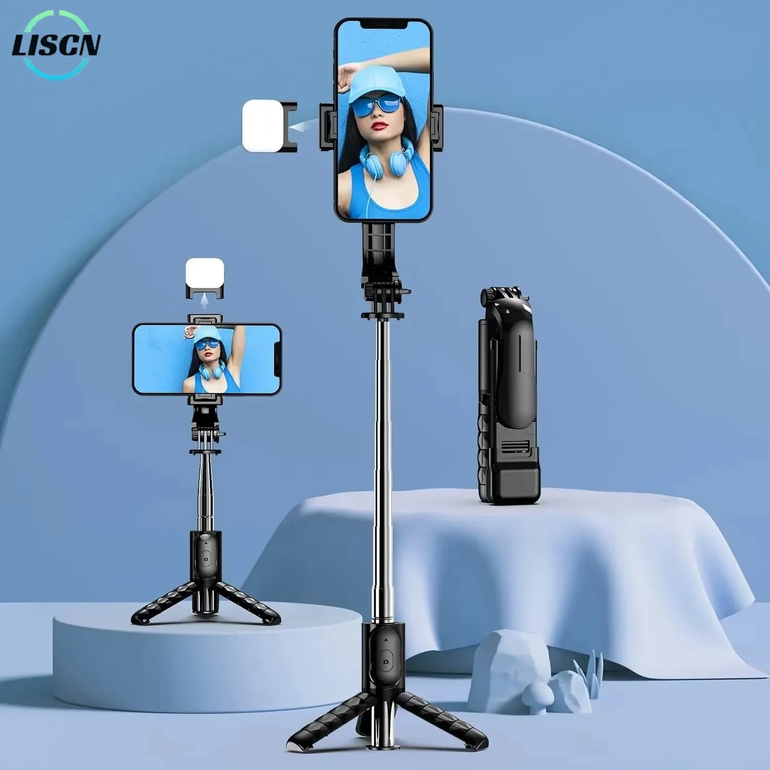 LISCN Selfie Stick Treppiede Mini selfie stick wireless con telecomando per Huawei IPhone Android Xiaomi