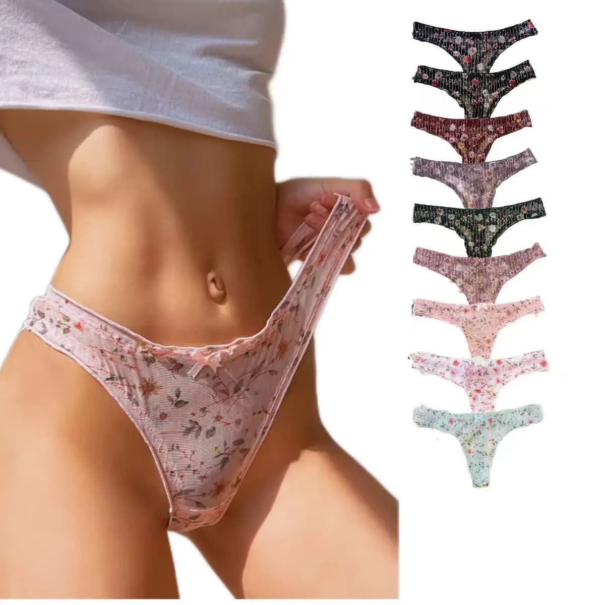 SP&CITY Perizoma in pizzo a rete stampato a fiori Mutande da donna sexy trasparenti Mutandine estive sottili scavate Slip in cotone con cavallo