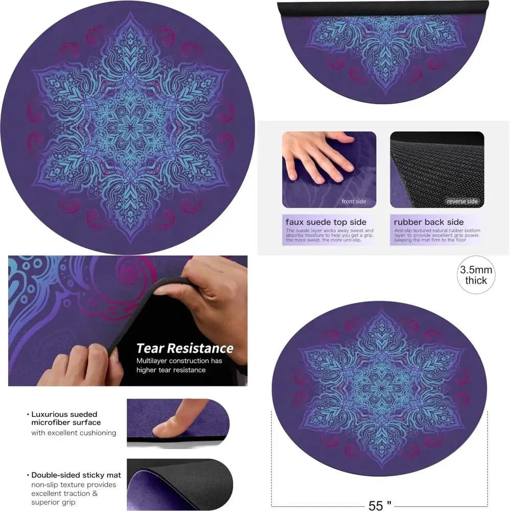 Tappetino yoga grande in pelle scamosciata di lusso con base antiscivolo in gomma naturale: ideale per meditazione, pilates e esercizi di stretching