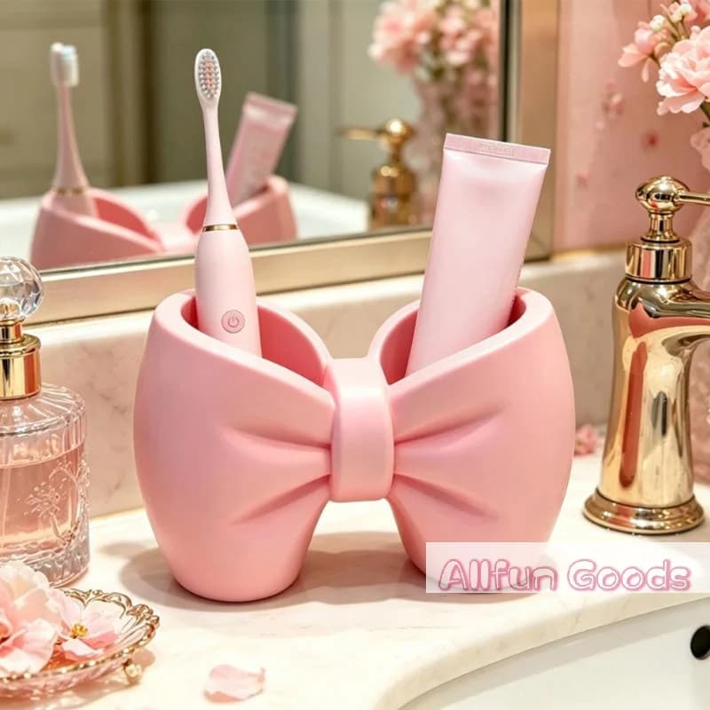 Bow Shaped Toothpaste Toothbrush Holder Multifunctional Bathroom Countertop Storage Rack For Washstand Vanity Decor Organizer
