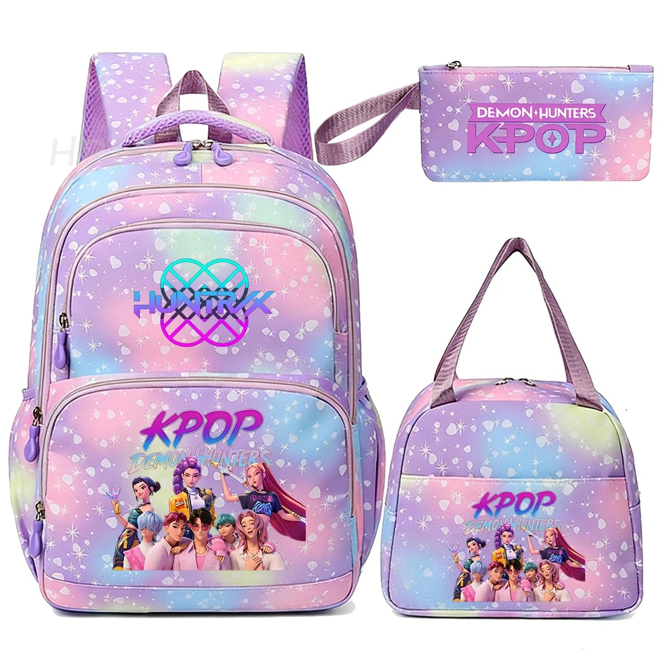 3pcs/set KPop Demon Hunters Printed Student Boy Girl Schoolbag Colorful Backpack with Lunch Bag Children Teenager School Bookbag