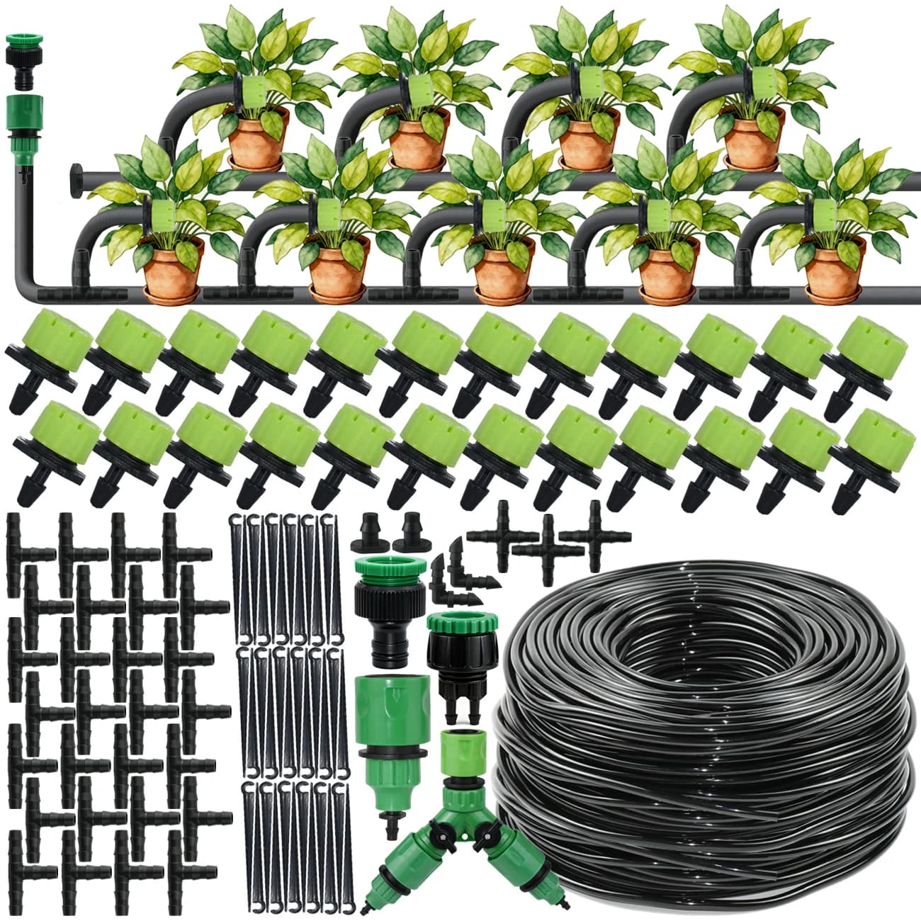 5-30M Giardino 1/4 ''Tubo Kit di Irrigazione a Goccia Sistema di Irrigazione Automatico Portatile Regolabile Risparmio Idrico Serra Pianta Fiore
