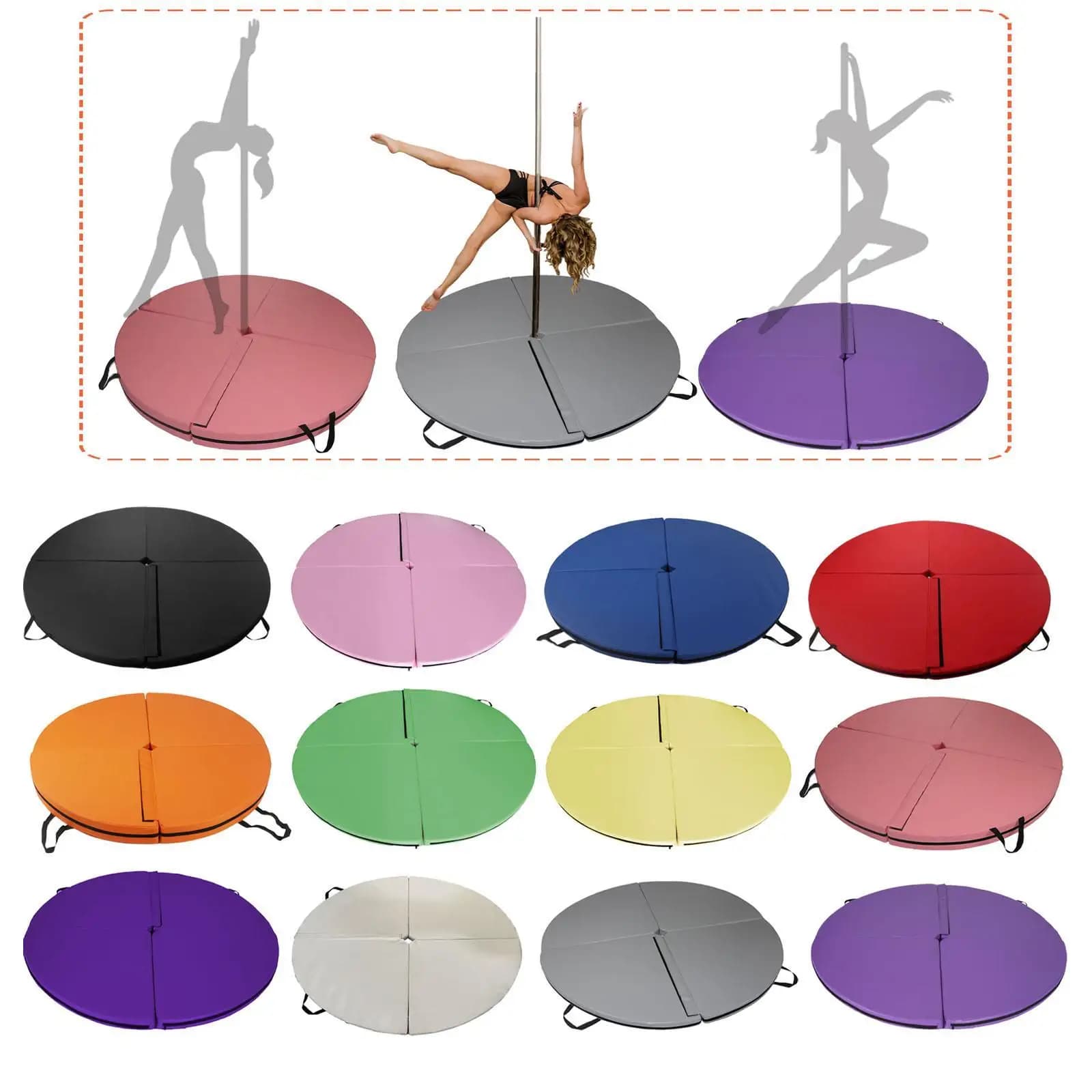Folding Mat for Pole Dance, Round and Thick, with Anti-slip PU Cover, for Fitness, Pilates and Female Gymnastics