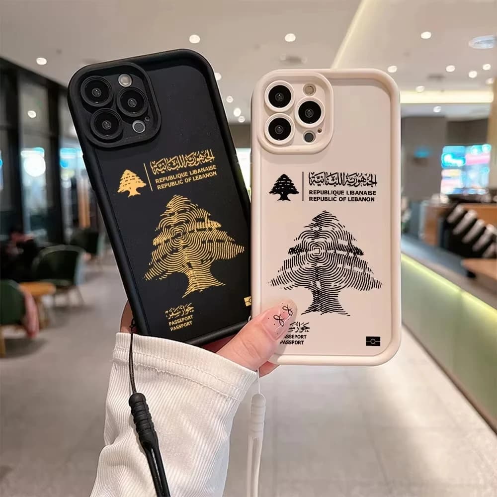 Custodia per passaporto Libano per iPhone 16 15 14 13 12 11 Pro Max XS X XR 7 8 SE Cover posteriore morbida in TPU con cinturino da polso