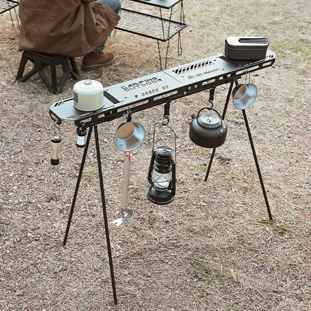 Tavolo Pieghevole da Campeggio con Piastra Superiore, Tavolo Portatile ad Alta Resistenza con Foro per Appendere, per BBQ, Picnic ed Escursioni