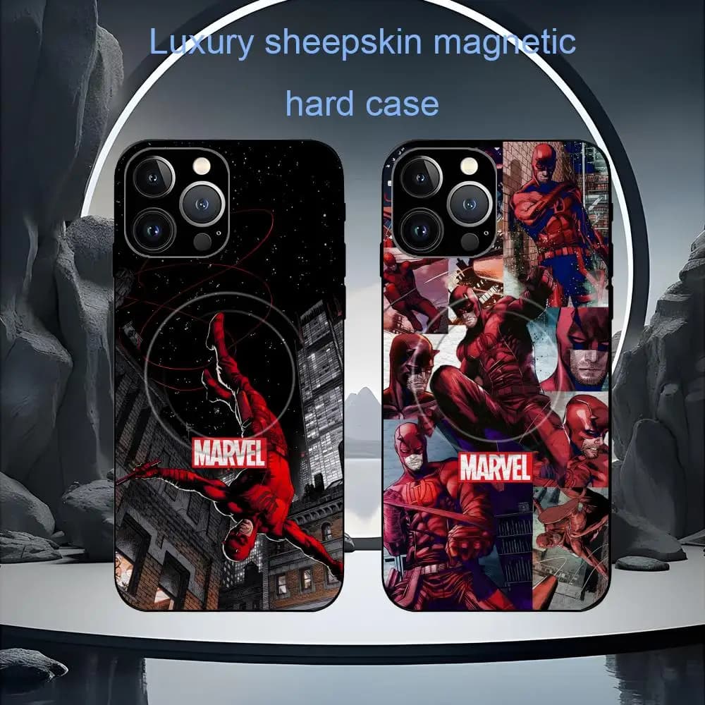 Custodia per telefono Daredevil Cool Man MARVEL per iPhone 17 16 15 14 13 12 11 Plus Pro Max, di lusso, di alta gamma, in pelle di pecora, compatibile Magsafe