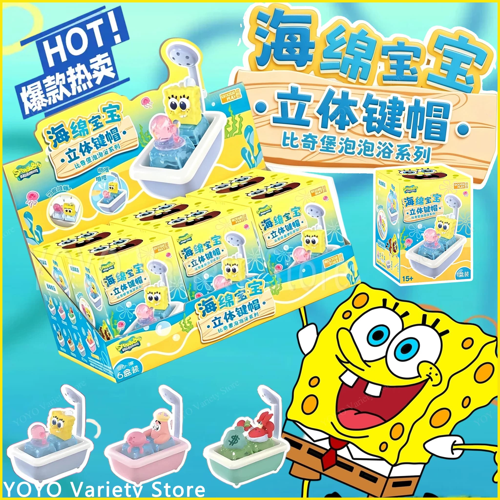 SpongeBob 3D Keycap Bikini Bottom Bubble Bath Series Blind Box Mr. Krabs Squidward Anime Merch Cute Mechanical Keyboard Decor Gi