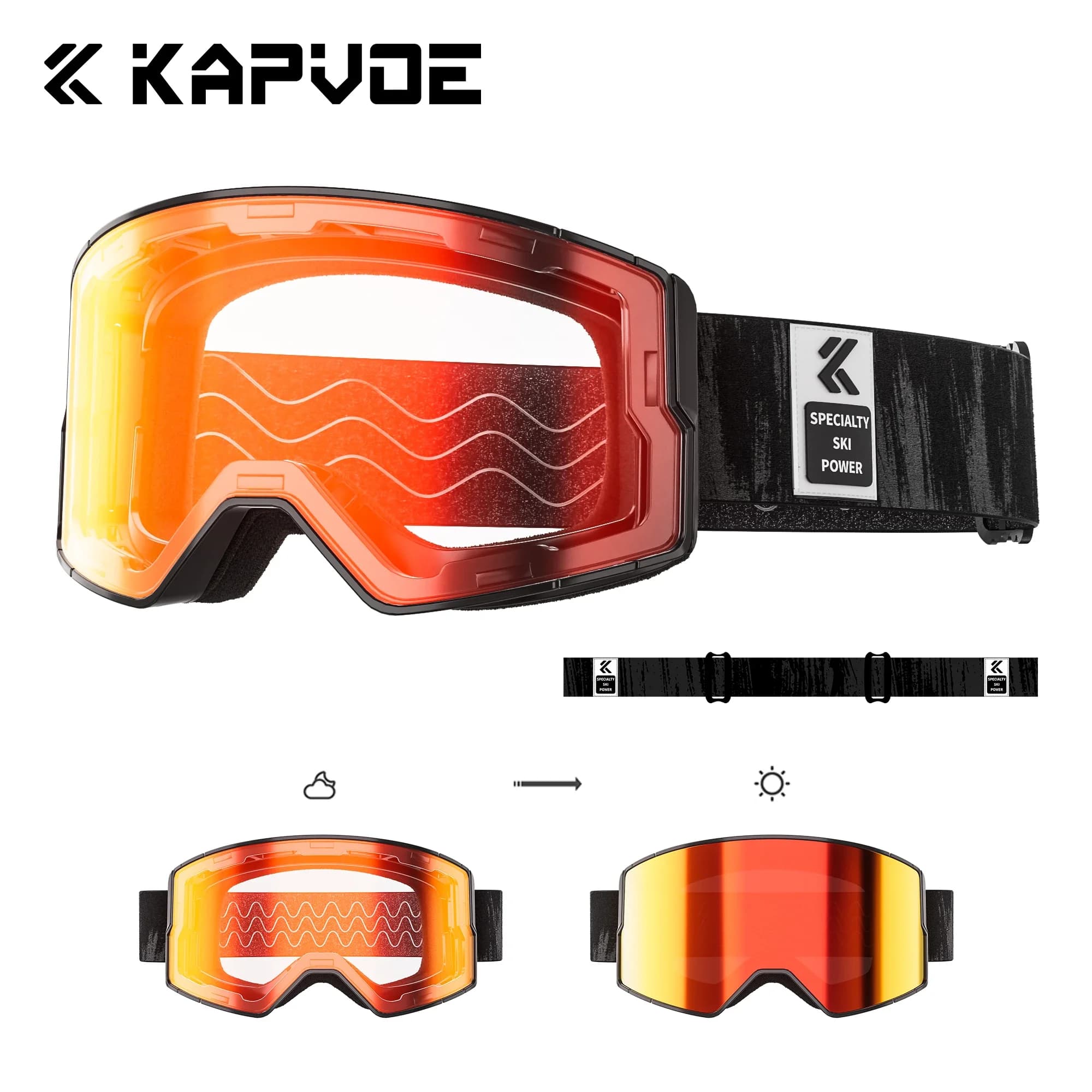 Kapvoe Uomo Occhiali da neve fotocromatici Occhiali da sci Snowboard Maschera antiappannamento per donna Occhiali di protezione UV400 Motoslitta Inverno