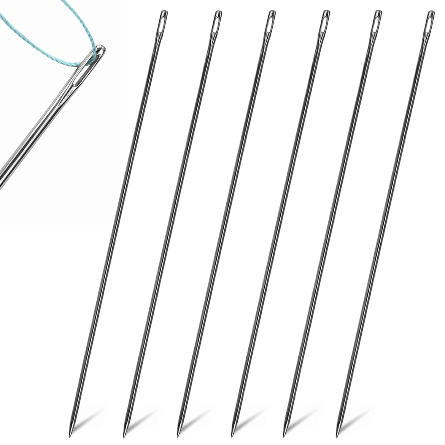 Set di 6 aghi da cucito a mano con occhiello grande da 10/12 pollici per la casa, accessori per cucito a mano, ricamo, filo in pelle