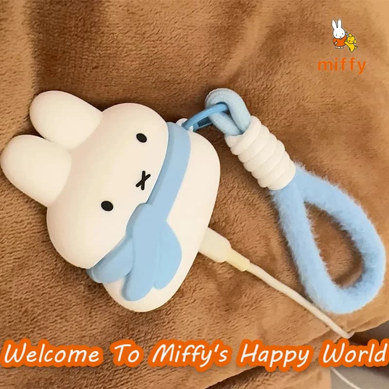 Custodia per auricolari Miffy simpatica, adatta per Airpods 4 3 2 Pro, con design creativo a sciarpa e coniglio, anti-caduta, regalo perfetto per ragazze