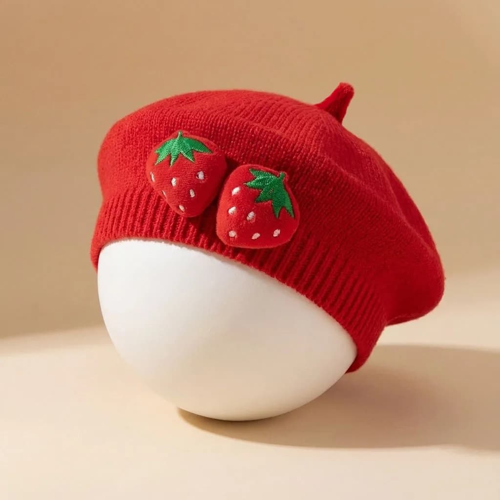 Nuova primavera berretto per bambini 0-12 mesi dolce fragola infantile cappello lavorato a maglia carino caldo cappello alla moda per bambini