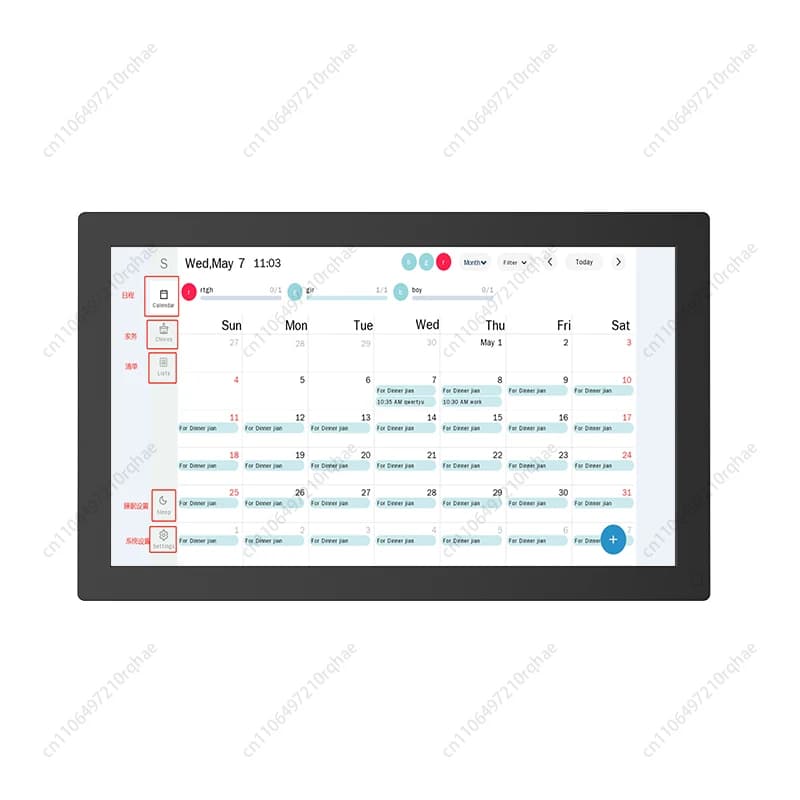 Touch screen da 15,6 pollici Cornice per foto LCD Calendario digitale Piano familiare Memoria da 32 GB Riproduzione WiFi MP4 Programma dei lavori domestici