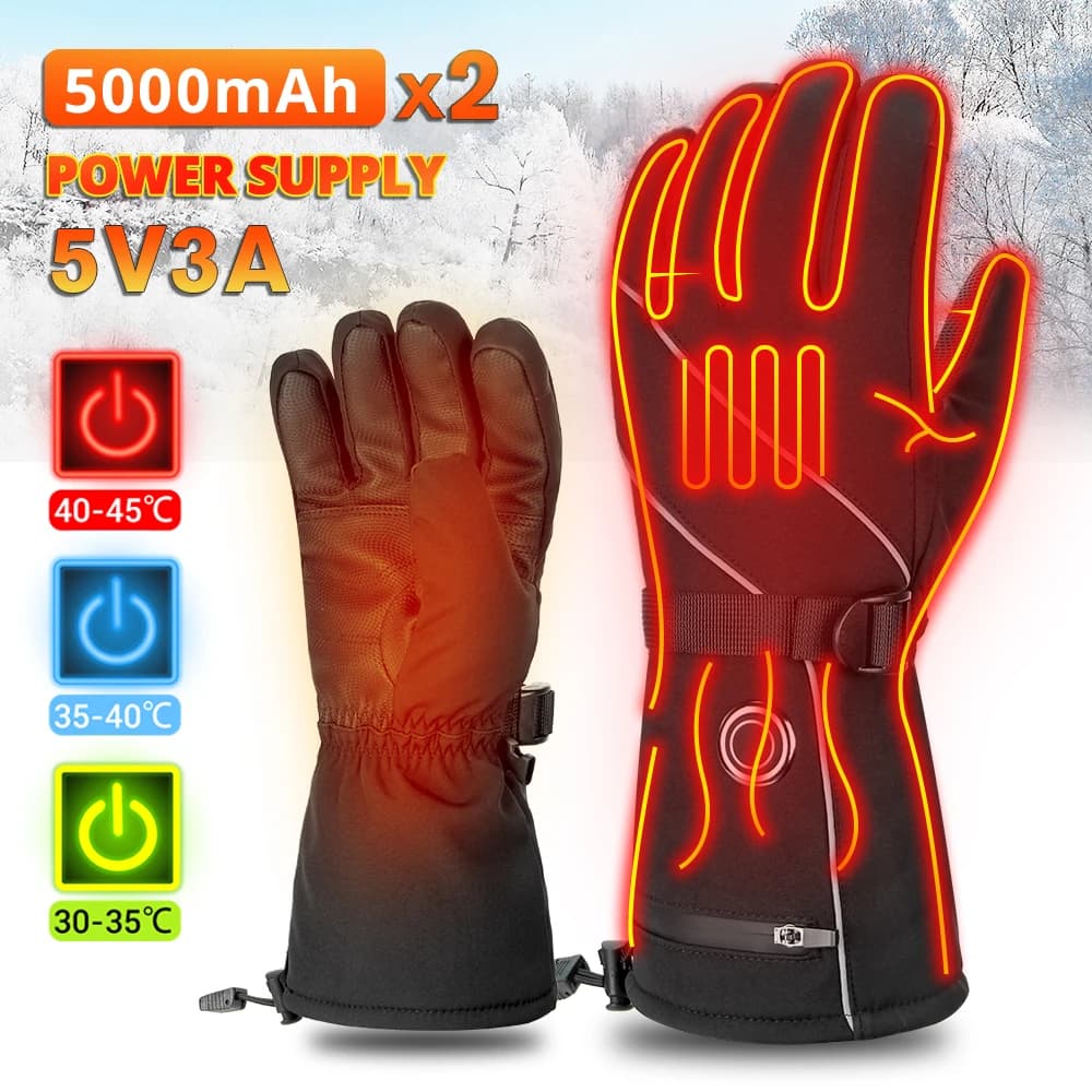 Guanti da sci Guanti riscaldati impermeabili Moto Touch Screen Alimentati a batteria Guanti da ciclismo per equitazione invernali caldi all'aperto