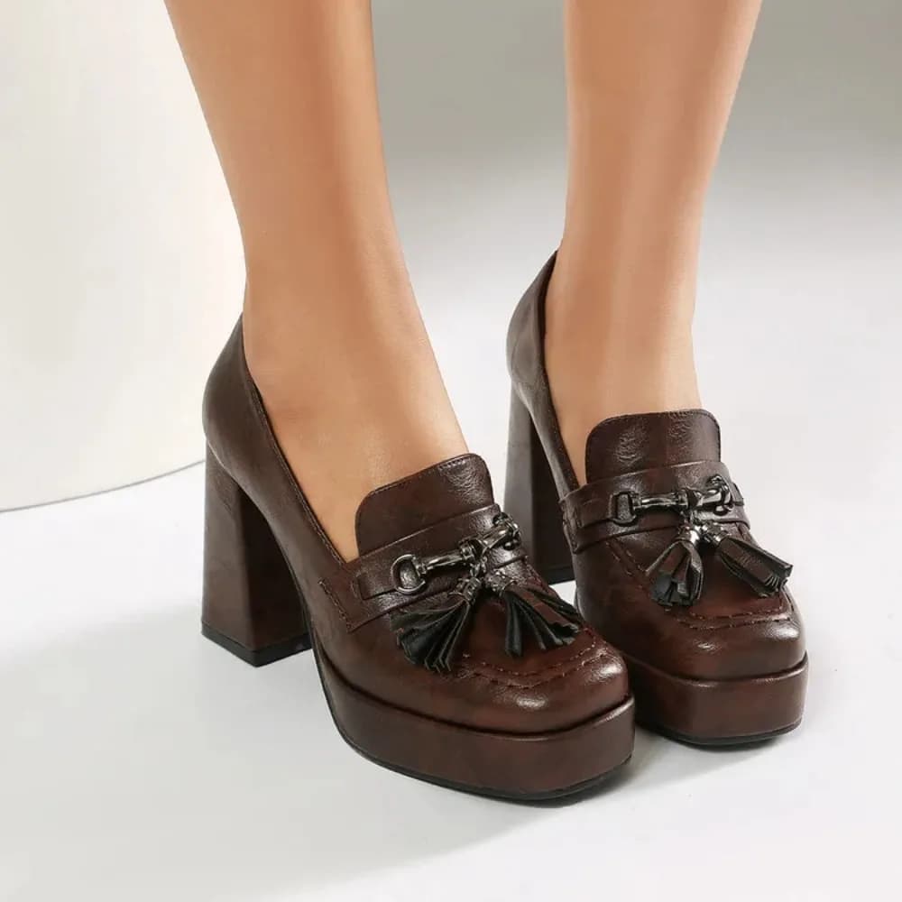 Scarpe Mary Jane in Pelle con Tacco Alto e Plateau, Stile Gotico, con Nappe Metalliche, Tacco Quadrato, Numeri Grandi 34-43