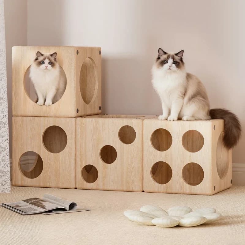 Tiragraffi per gatti in legno massello, lettiera integrata, scaffale universale per gatti adatto a tutte le stagioni