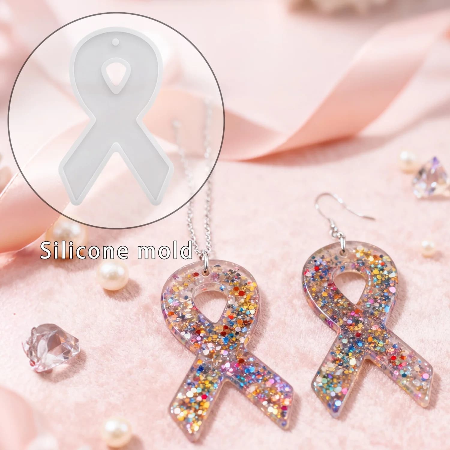 DIY Heart-Shaped Ribbon Earrings and Keychain Silicone Molds, Epoxy Resin Keychain Casting Molds, Multi-Purpose Pendant Casting