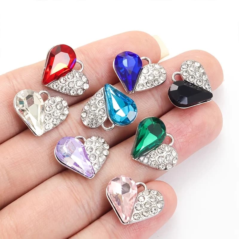 8 Pcs Hypoallergenic Alloy Spliced Heart Pendants, Rhinestone Inlaid Charms for DIY Necklace Earring Bracelet, Valentine's Day Couple Gift for Women