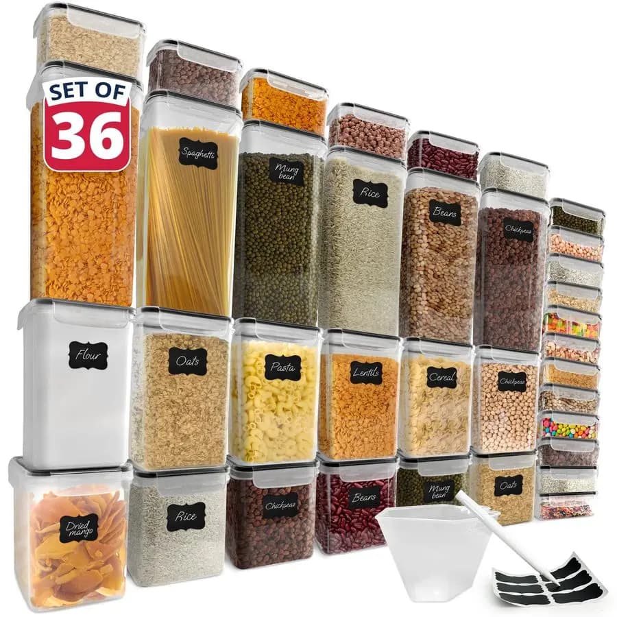 Airtight Containers for Foods with Covers, 36 Piece Sets, Kitchen Organizers, BPA-Free Plastic Containers