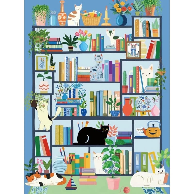 DIY Cute Cats Bookshelf Potted Plant Scene Diamond Painting Mosaic Handmade Art Exquisite Home Decoration