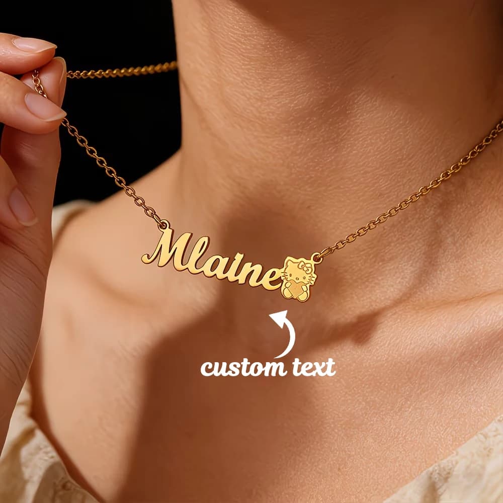 Mini Cute Carved Hello Kitty With Custom Name Necklace Sanrio Jewelry For Women Girls Birthday Stainless Steel Personalized Gift
