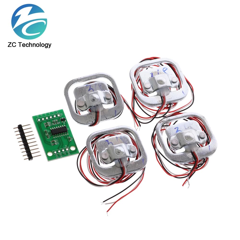 HX711 AD Module Body Load Cell Weighing Sensor Pressure Sensor+4Pcs 50kg Human Scale Load Cell Weight Sensors+Measurement Tools