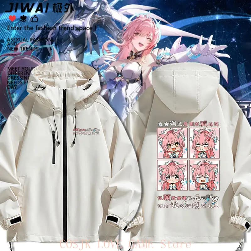 Game Wuthering Waves Aemeath Q Version Giacca da uomo primavera autunno Stile casual da esterno Cappotto con cerniera in fibra di poliestere impermeabile