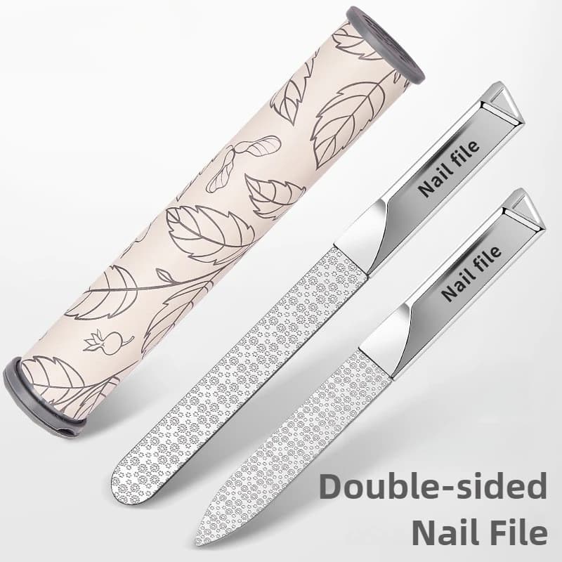 Accessori per lo styling della lima per unghie a doppio lato in acciaio inossidabile Dispositivo per la rimozione dello smalto per strumenti per manicure con tampone per salone, casa e viaggi