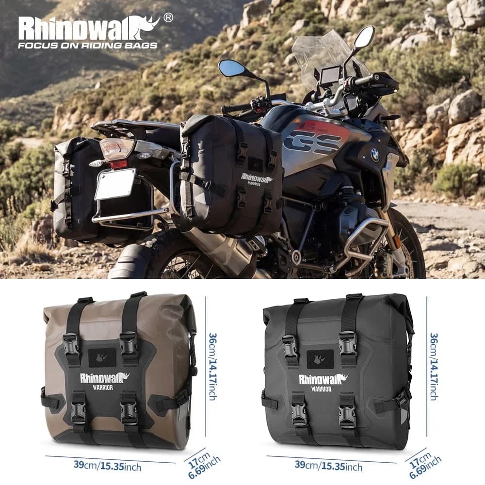 Borsa Laterale a Sgancio Rapido Rhinowalk per Moto, 24L, Impermeabile, Borsa da Sella per Touring, Bagaglio con Supporto Interno
