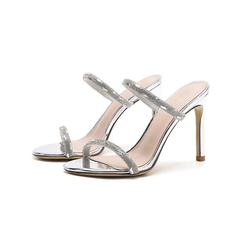 2026 Women's Silver Rhinestone Shoe Sandals Q-708