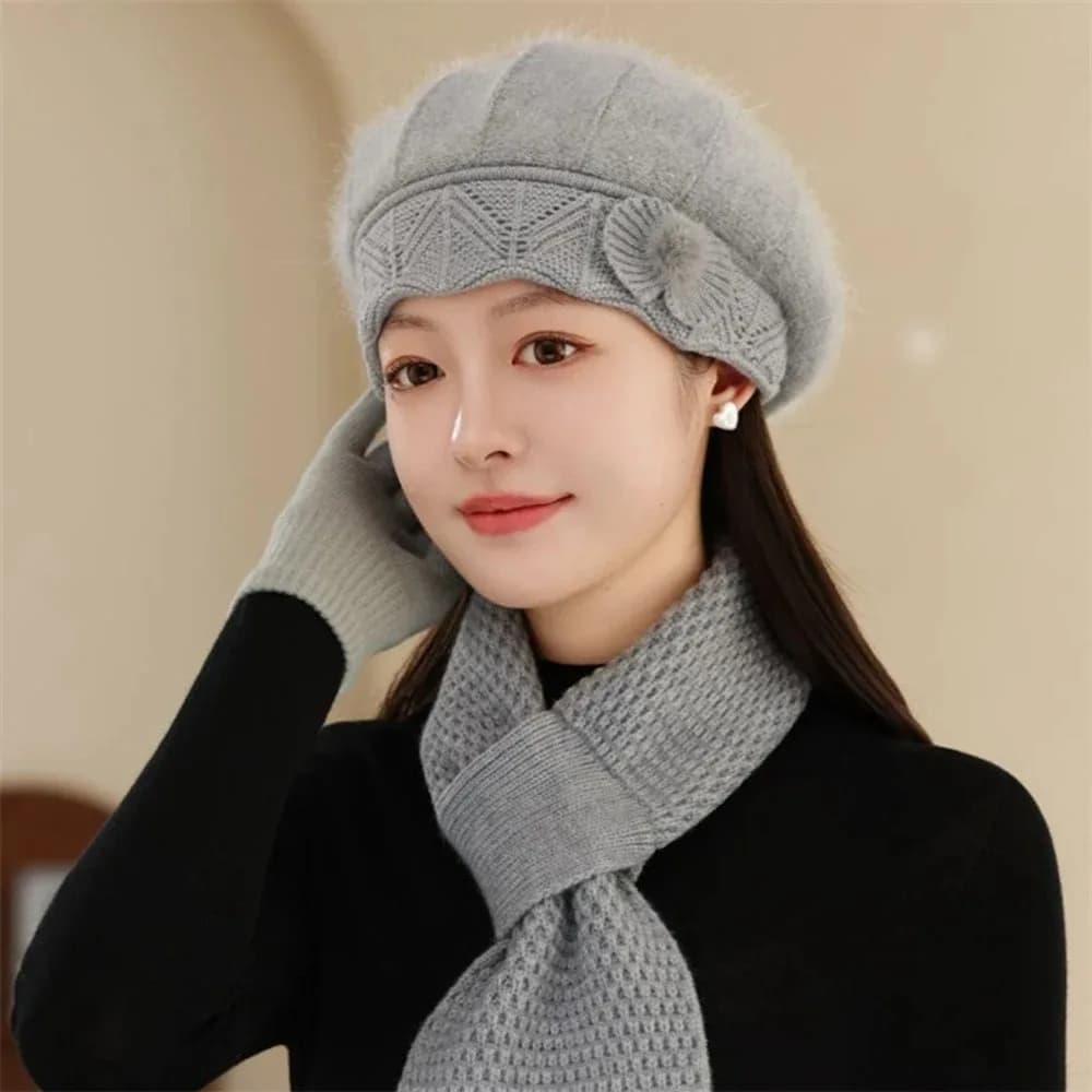 Sciarpa per cappello da mamma addensata casual Cappelli lavorati a maglia in pelliccia di coniglio antivento Sciarpa per cappello invernale resistente al freddo da donna