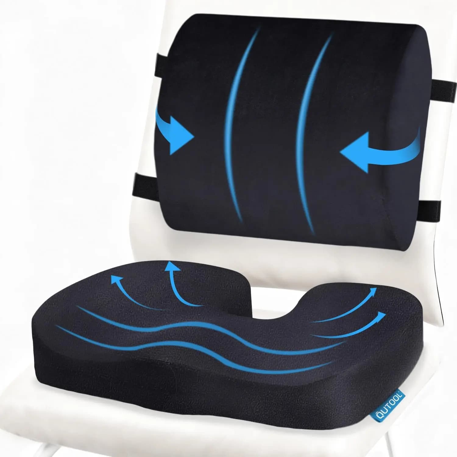 Set Cuscino Ergonomico in Memory Foam e Supporto Lombare per Sedie da Ufficio, Rivestimento Lavabile per Comfort Prolungato