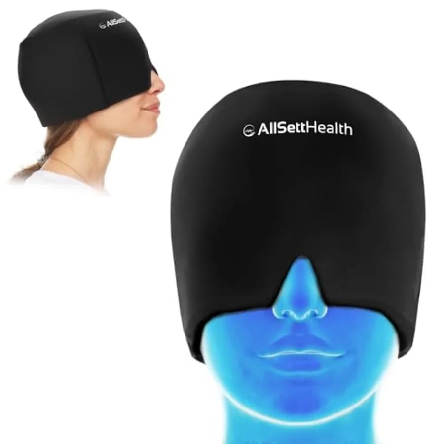 Migraine Relief Cap Ice Head Wrap and Hat Hot/Cold Gel Pack with Face and Eye Mask Compress for Headache Relief - Black