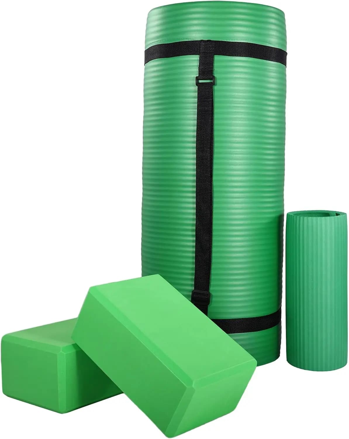 Set Yoga Mat Extra Thick 71x24 Inches with Knee Pad and Blocks - Non-slip Foam for Home, Studio, Gym Training