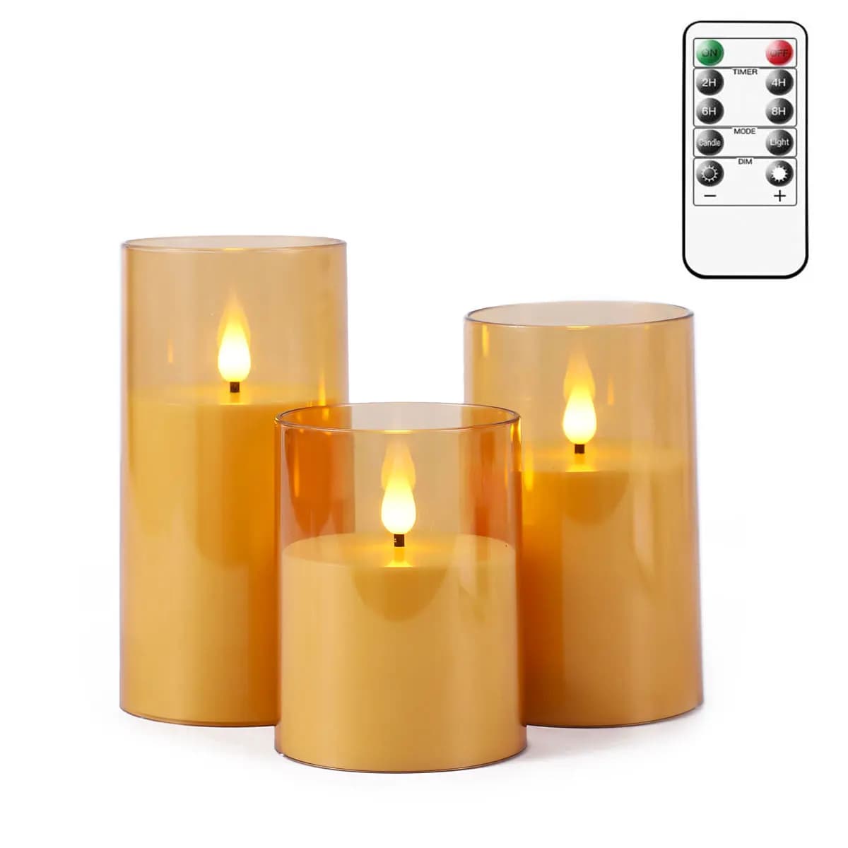 Candele a colonna senza fiamma in acrilico grigio/oro da 1 o 3 pezzi, timer a batteria, telecomando, candela in vetro finto cilindrico a LED