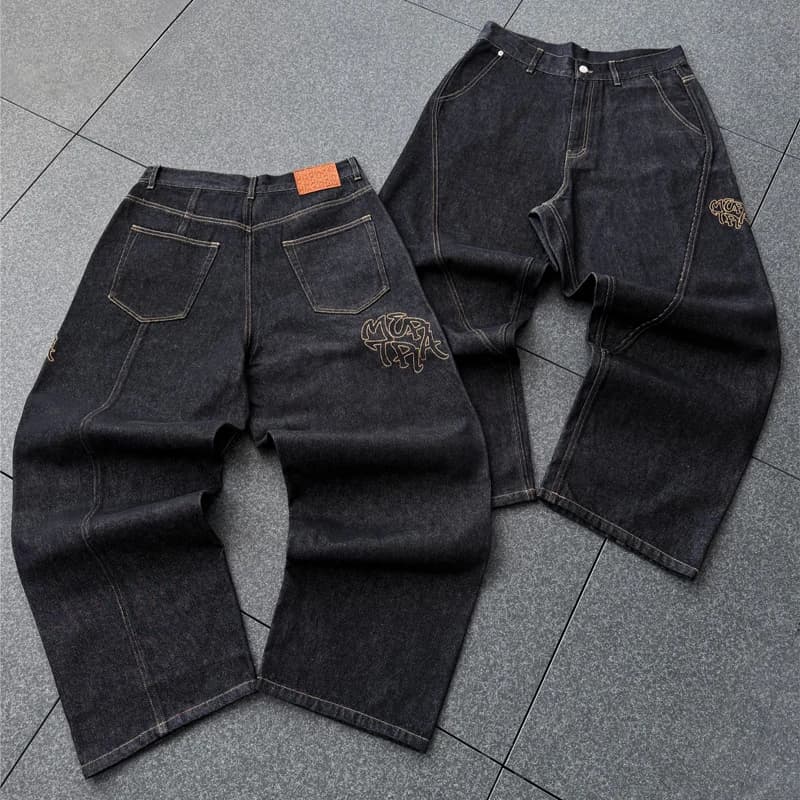 Mertra Embroidered American Style Skateboard Straight Leg Loose Fit Hip Hop Jeans Casual Loose Leggings for Youth