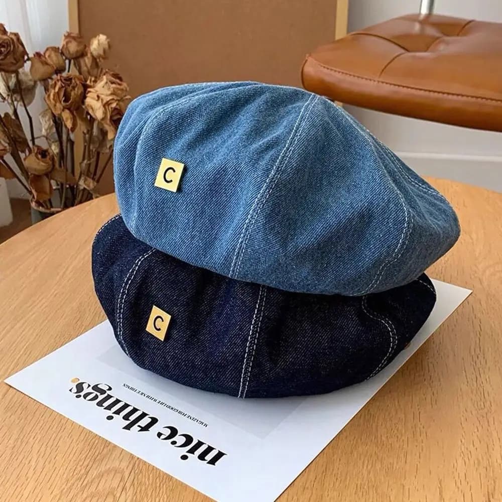 Fashion Denim Women Beret Hat Adjustable British Jeans Berets Retro Korean Painter Hats Spring Summer Autumn