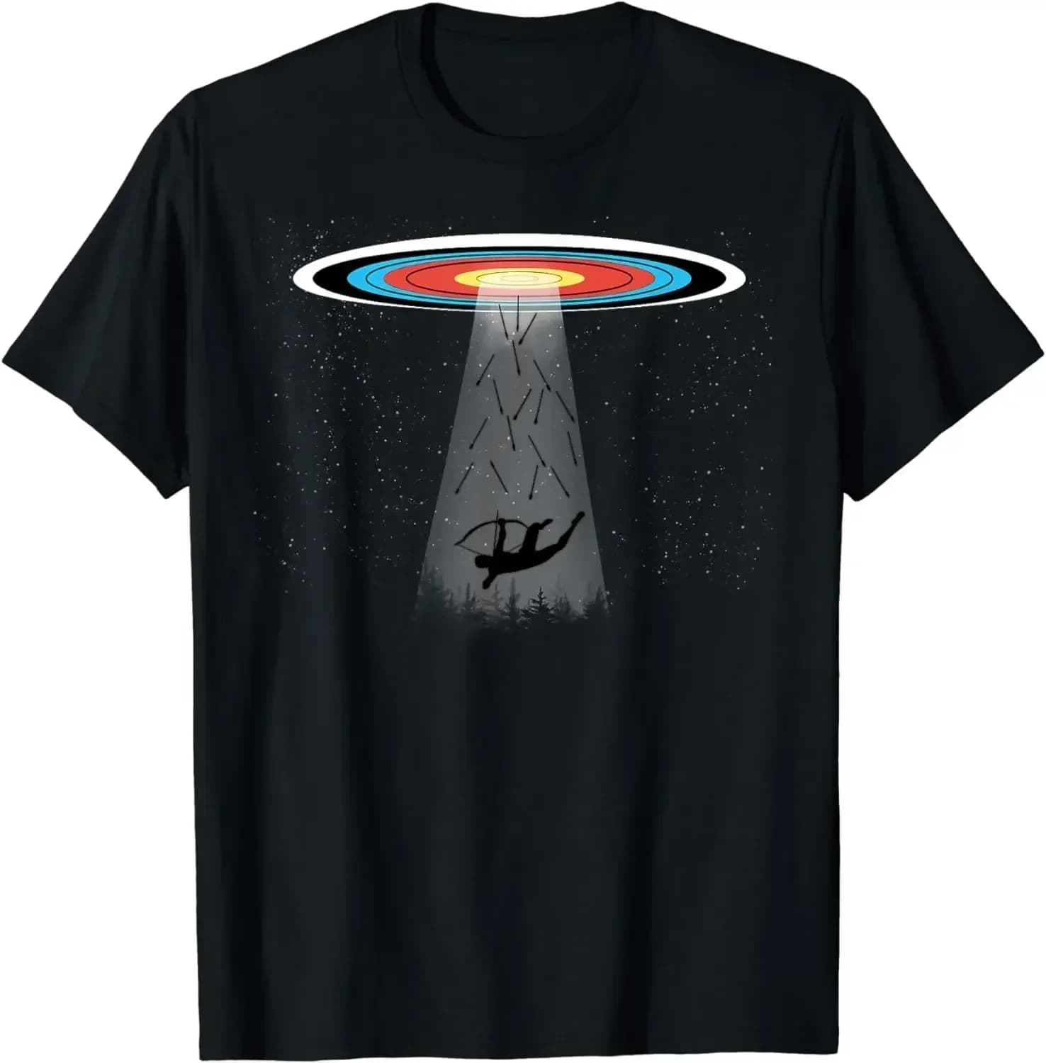 Maglietta Grafica Divertente per Tiro con l'Arco 'Abduction UFO', Pratica di Tiro al Bersaglio, Arco Ricurvo, T-Shirt da Uomo
