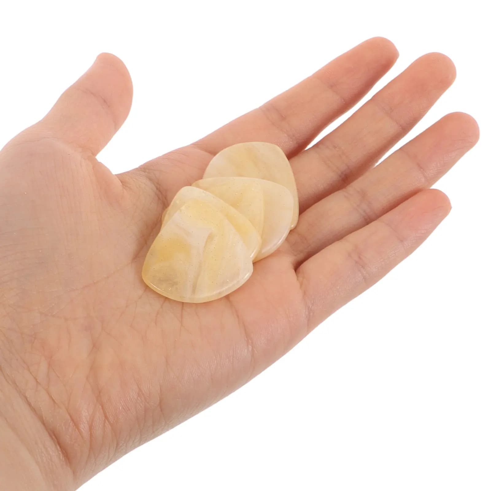 5 Pezzi Plettri per Chitarra in Resina a Forma di Cuore, Gialli, in Materiale Naturale, Lisci e di Precisione per Chitarra Acustica, Elettrica, Basso e Ukulele