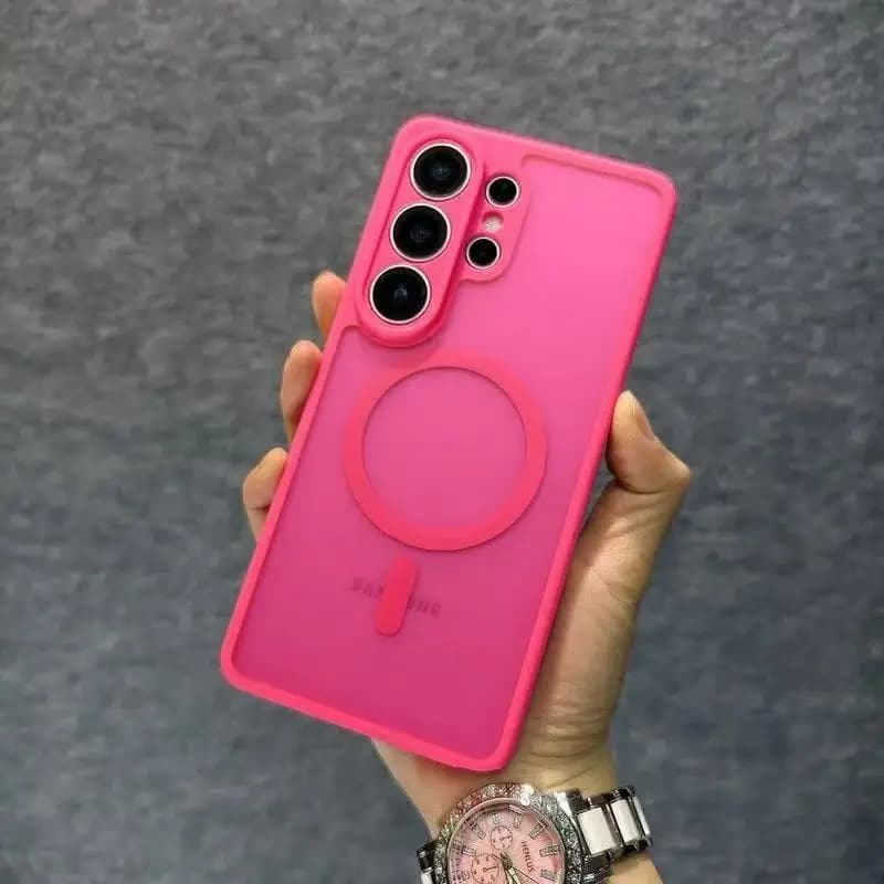 For Samsung Galaxy S25 S24 S26 Ultra Case Magnetic For Magsafe Full Camera Protection Shockproof Matte Hot Pink Phone Case Funda