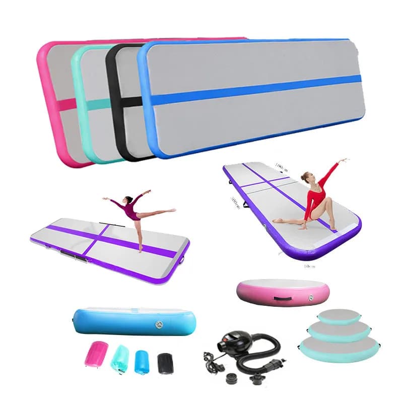 Inflatable Air Track Gymnastics Yoga Mat, PVC Floor Tumbling Mat for Home Gym and Stretching, Non Slip, Foldable, Durable