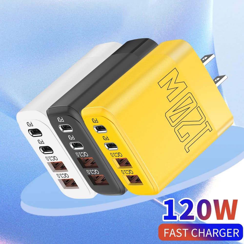 Caricatore USB 120W 2 porte Adattatore di ricarica rapida PD Caricatore PD QC 5.0 Adattatore spina UE/USA a ricarica rapida per Samsung iPhone Xiaomi