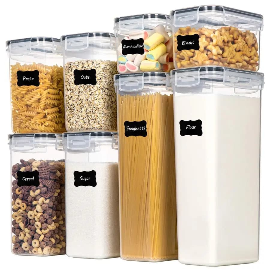 Contenitori ermetici per alimenti con coperchi, 8 pezzi, contenitori in plastica per l'organizzazione della cucina e della dispensa, contenitori per alimenti secchi