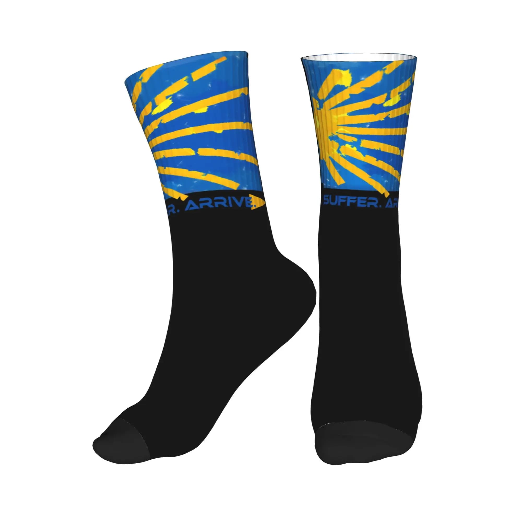 Calzini Buen Camino de Santiago con stampa fantastica per donna e uomo, calzini elasticizzati per l'estate, l'autunno e l'inverno